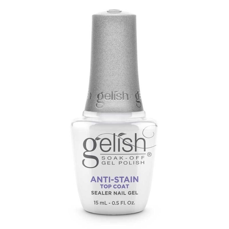 Viršutinis gelinio lako sluoksnis, saugantis nuo dėmių ir pageltimo Gelish Anti Stain Top Coat 15 ml.