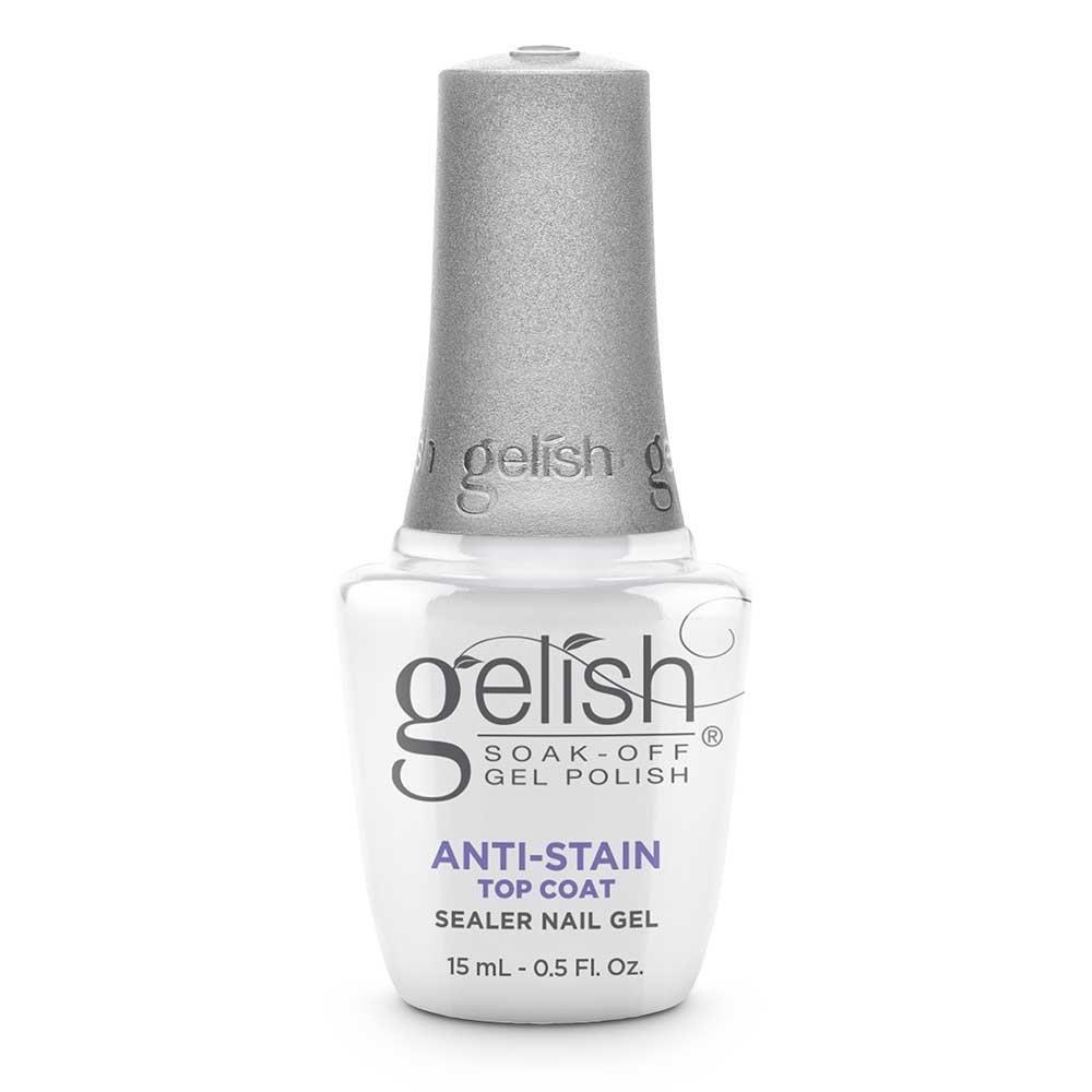 Viršutinis gelinio lako sluoksnis, saugantis nuo dėmių ir pageltimo Gelish Anti Stain Top Coat 15 ml.